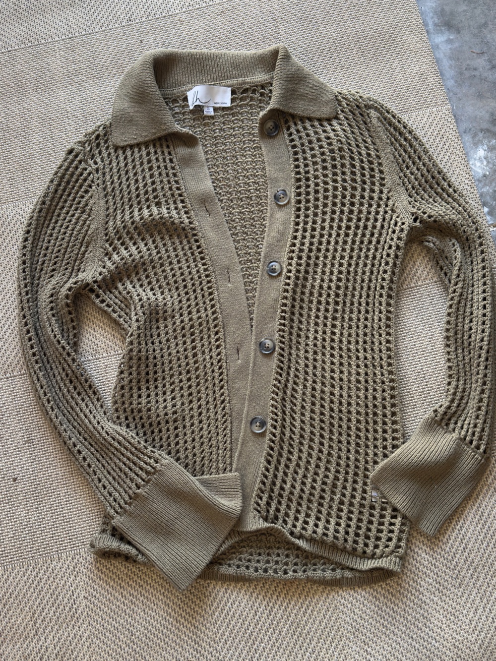 dh NEW YORK Olive Open-Weave Button Cardigan